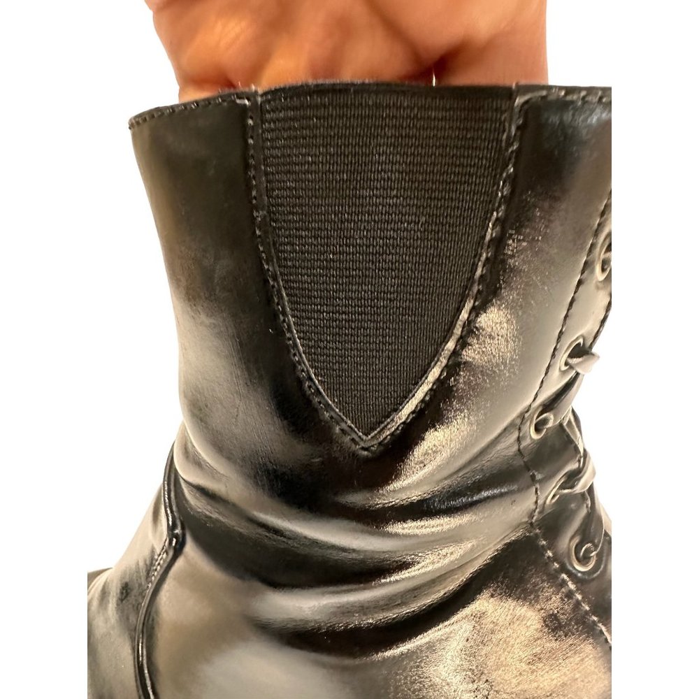 Lower East Side Chunky Platform Boots 9 Black Faux Leather Retro Ankle Boots - Picture 11 of 16